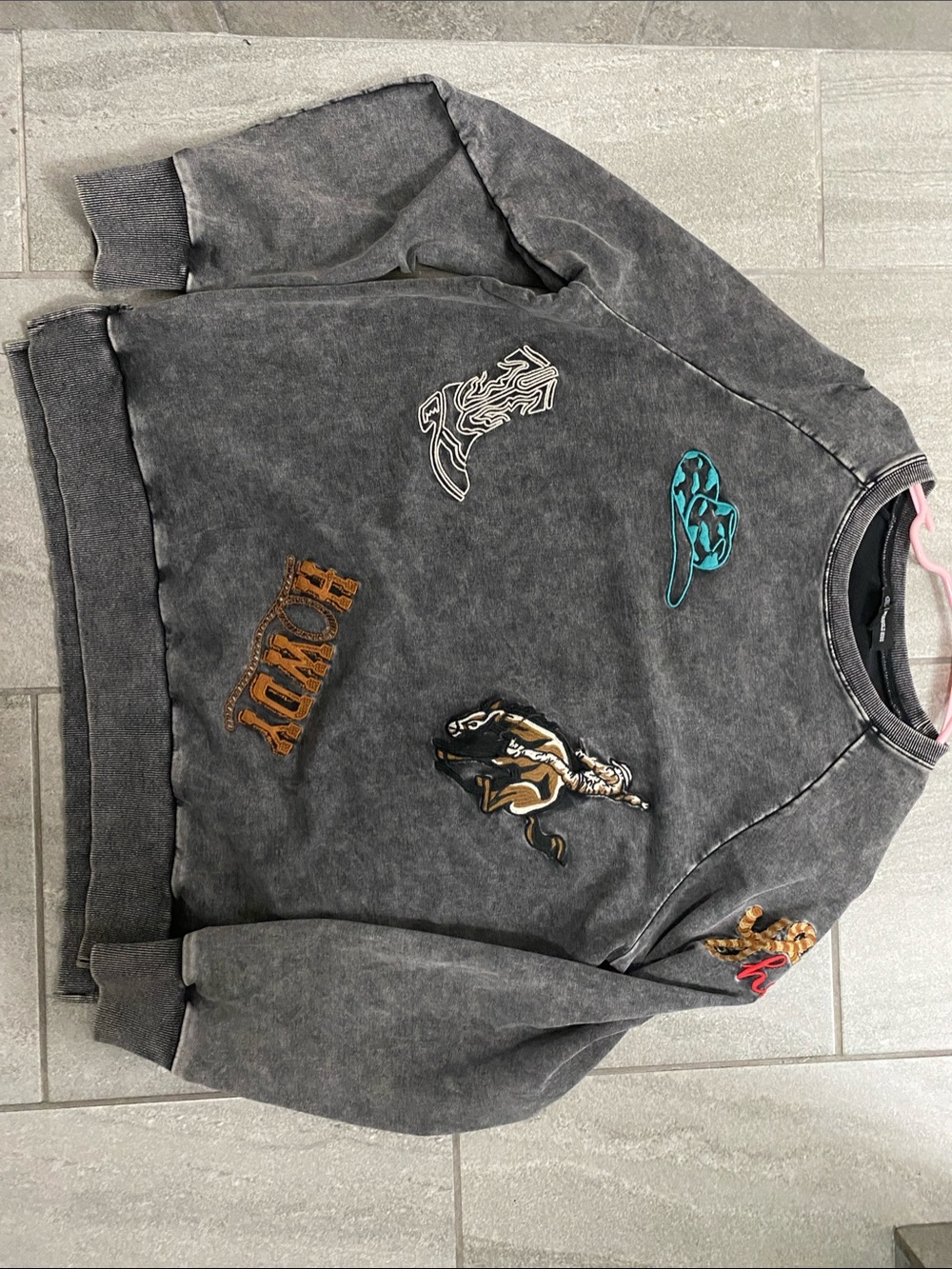 Women's Washed Charcoal Embroidered Patch Sweatshirt
